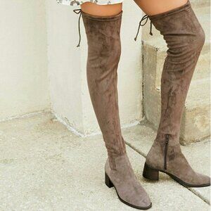 Free People Coast To Coast Otk Over the Knee Suede Tan Taupe Block Heel Boots